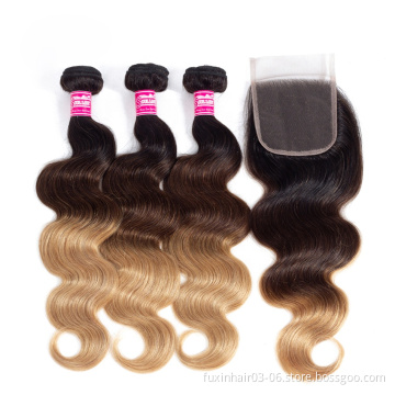 No Tangle Sublime Hair Extensions 3T 1B 4 27 Ombre Body Hair Lace Closure Piece With Free Part